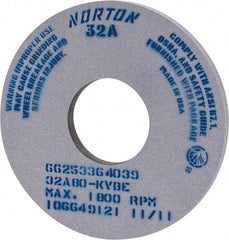 Norton - 14" Diam x 5" Hole x 1" Thick, K Hardness, 80 Grit Surface Grinding Wheel - Aluminum Oxide, Type 1, Medium Grade, 1,800 Max RPM, Vitrified Bond, No Recess - Industrial Tool & Supply