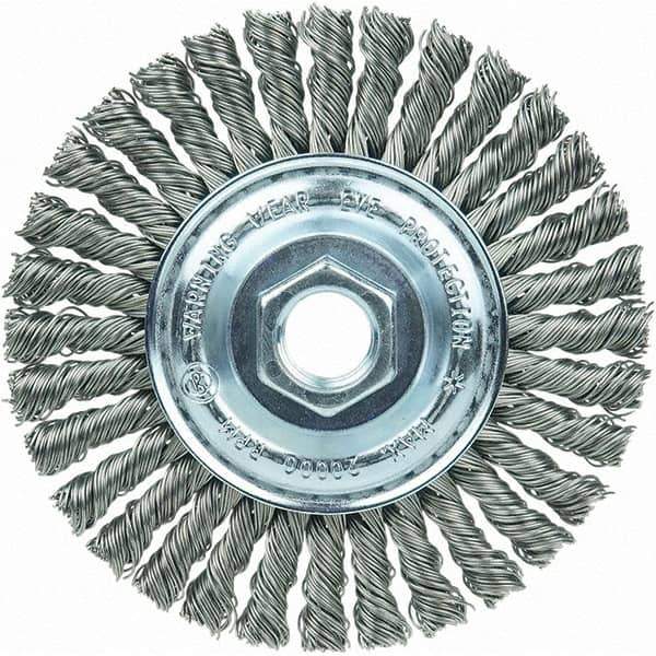 Weiler - 4" OD, 5/8-11 Arbor Hole, Stringer Bead Steel Wheel Brush - 3/16" Face Width, 7/8" Trim Length, 20,000 RPM - Industrial Tool & Supply