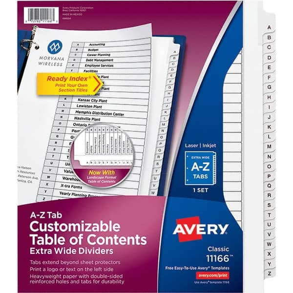 AVERY - Tabs, Indexes & Dividers Indexes & Divider Type: Preprinted Tab Dividers Size: 8 1/2 x 11 - Industrial Tool & Supply
