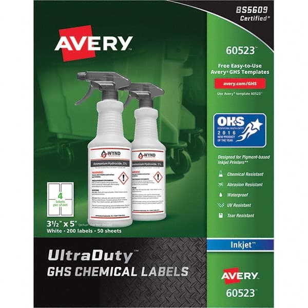 AVERY - Pack of (200), 3-1/2" x 5" White Synthetic Film ID Labels - Industrial Tool & Supply