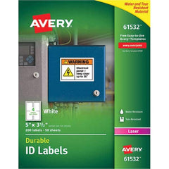 AVERY - Pack of (200), 5" x 3-1/2" White Paper Durable Square Labels - Industrial Tool & Supply