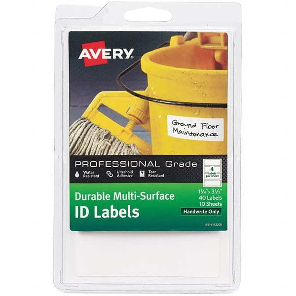 AVERY - Pack of (40), 1-1/4" x 3-1/2" White Paper Durable Square Labels - Industrial Tool & Supply