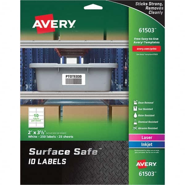 AVERY - Pack of (250), 2" x 3-1/2" White Polyester Durable Square Labels - Industrial Tool & Supply