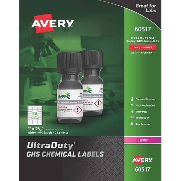 AVERY - Pack of (600), 1" x 2-1/2" White Synthetic Film ID Labels - Industrial Tool & Supply