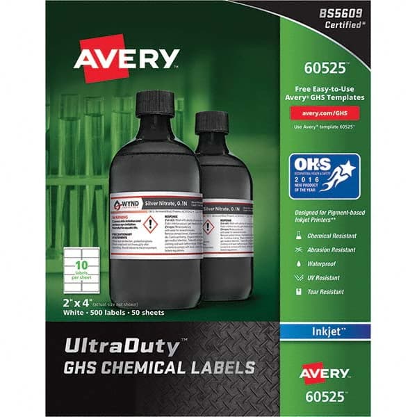 AVERY - Pack of (500), 2" x 4" White Synthetic Film ID Labels - Industrial Tool & Supply