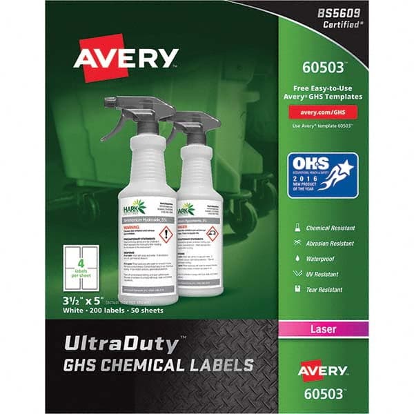 AVERY - Pack of (200), 3-1/2" x 5" White Synthetic Film ID Labels - Industrial Tool & Supply