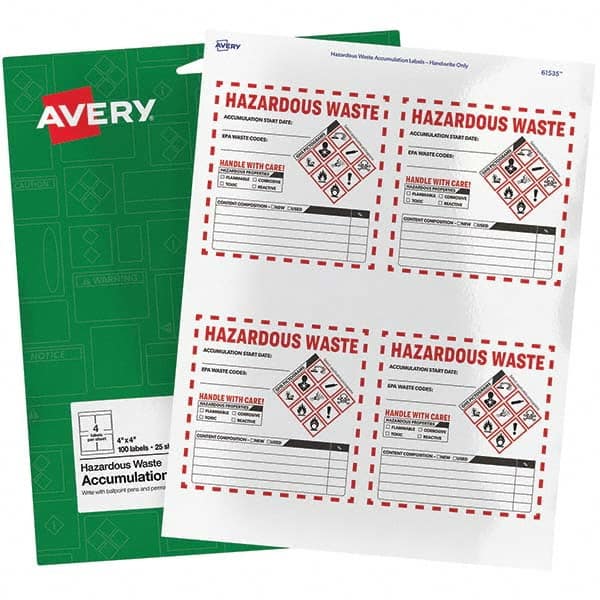 AVERY - Pack of (100), 4" x 4" White Paper ID Labels - Industrial Tool & Supply