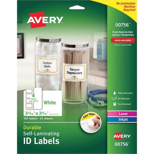 AVERY - Pack of (100), 2-5/16" x 3-5/16" White Paper Self Laminating Labels - Industrial Tool & Supply