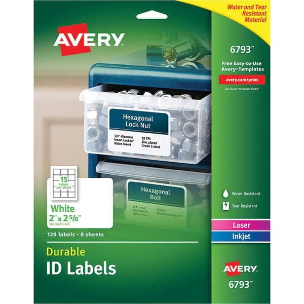 AVERY - Pack of (120), 2" x 2-5/8" White Paper Multipurpose Labels - Industrial Tool & Supply