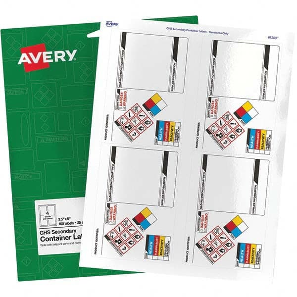 AVERY - Pack of (100), 3-1/2" x 5" White Paper ID Labels - Industrial Tool & Supply