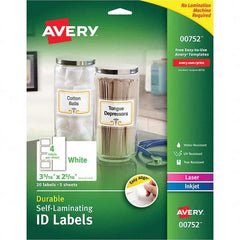 AVERY - Pack of (20), 2-5/16" x 3-5/16" White Paper Self Laminating Labels - Industrial Tool & Supply