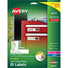 AVERY - Pack of (50), 1-1/32" x 3-1/2" White Paper Self Laminating Labels - Industrial Tool & Supply