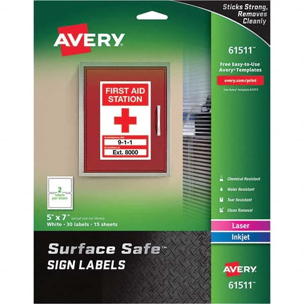 AVERY - Pack of (30), 5" x 7" White Polyester Durable Square Labels - Industrial Tool & Supply