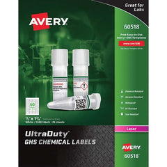 AVERY - Pack of (1500), 1" x 1-3/4" White Synthetic Film ID Labels - Industrial Tool & Supply