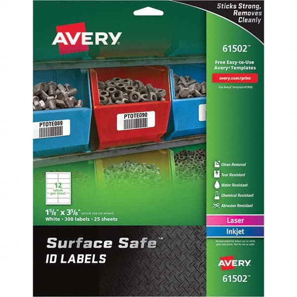 AVERY - Pack of (300), 1-5/8" x 3-5/8" White Polyester Durable Square Labels - Industrial Tool & Supply