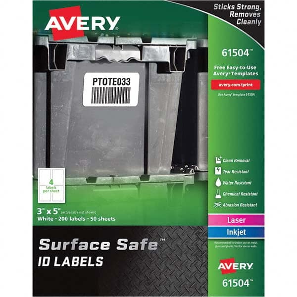 AVERY - Pack of (200), 3" x 5" White Polyester Durable Square Labels - Industrial Tool & Supply