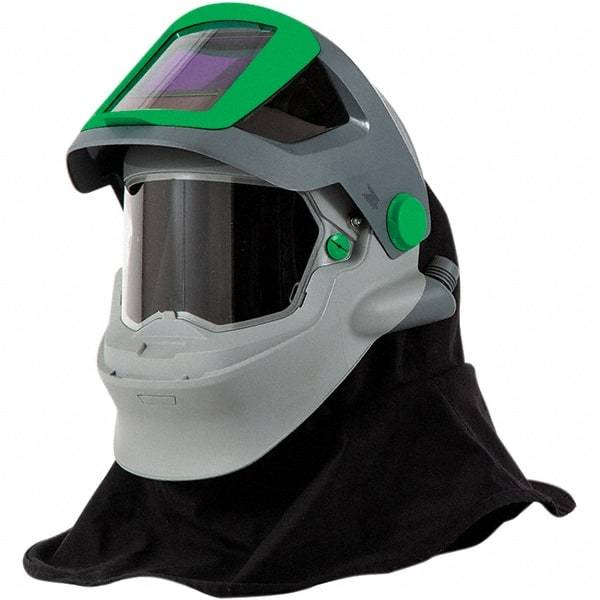 RPB - One Size Fits All, PAPR Compatible Hood with Welding Lens - Super Tough Flame Retardant Nylon, Gray, Green & Black, Adjustable Ratchet, Compatible with RPB Z4 - Industrial Tool & Supply