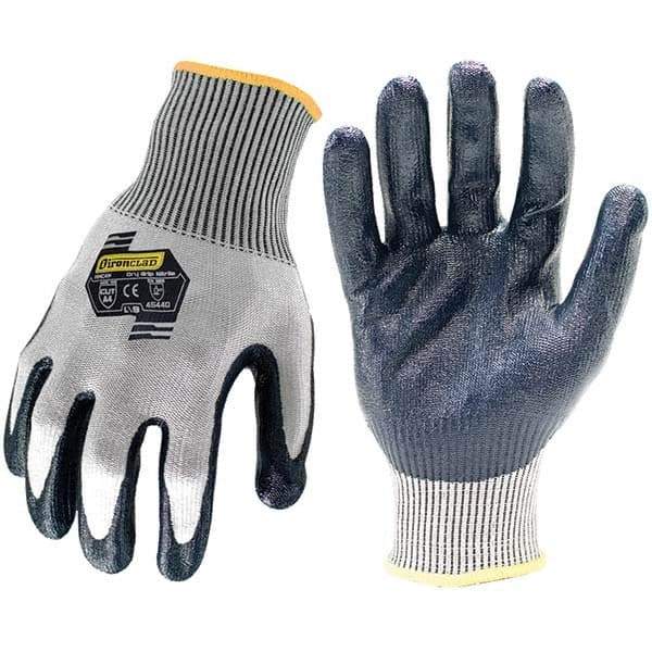 ironCLAD - Size XL (10), ANSI Cut Lvl A4, Nitrile Coated Cut Resistant Gloves - 11" Long, Palm Coated, Unlined, Knit Wrist, Gray/Black, Paired - Industrial Tool & Supply