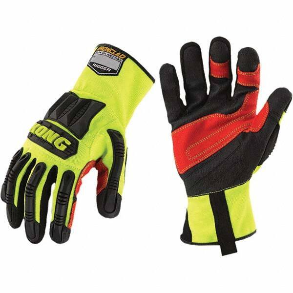 ironCLAD - Size S (7), ANSI Cut Lvl A2, Abrasion Lvl 4, Cut Resistant Gloves - 11" Long, Uncoated, Unlined, Open Cuff, Hi-Vis Green/Black, Paired - Industrial Tool & Supply