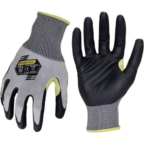 ironCLAD - Size S (7), ANSI Cut Lvl A3, Abrasion Lvl 3, Foam Nitrile Coated Cut Resistant Gloves - 11" Long, Palm Coated, Unlined, Knit Wrist, Gray/Black, Paired - Industrial Tool & Supply