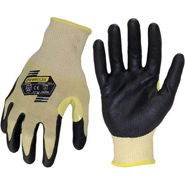ironCLAD - Size 2XL (11), ANSI Cut Lvl A3, Abrasion Lvl 4, Foam Nitrile Coated Cut Resistant Gloves - 11" Long, Palm Coated, Unlined, Knit Wrist, Yellow/Black, Paired - Industrial Tool & Supply