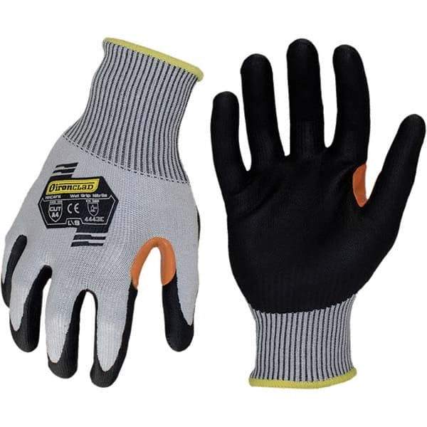 ironCLAD - Size L (9), ANSI Cut Lvl A4, Abrasion Lvl 4, Foam Nitrile Coated Cut Resistant Gloves - 11" Long, Palm Coated, Unlined, Knit Wrist, Gray/Black, Paired - Industrial Tool & Supply