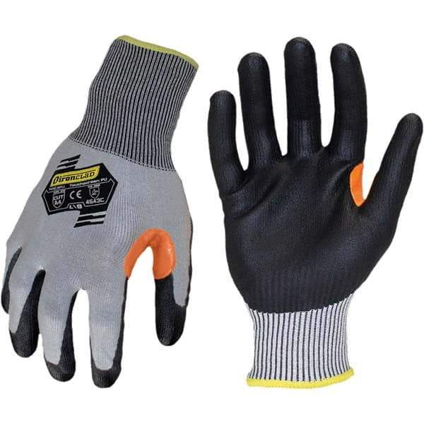 ironCLAD - Size XL (10), ANSI Cut Lvl A4, Abrasion Lvl 5, Polyurethane Coated Cut Resistant Gloves - 11" Long, Palm Coated, Unlined, Knit Wrist, Gray/Black, Paired - Industrial Tool & Supply