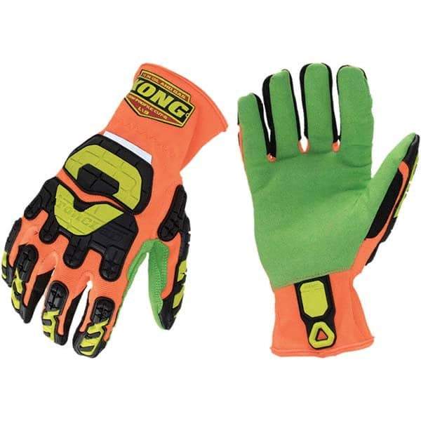ironCLAD - Size 2XL (11), ANSI Cut Lvl A3, Puncture Lvl 5, Abrasion Lvl 3, Cut Resistant Gloves - 11" Long, Uncoated, Unlined, Open Cuff, Hi-Vis Orange/Green, Paired - Industrial Tool & Supply