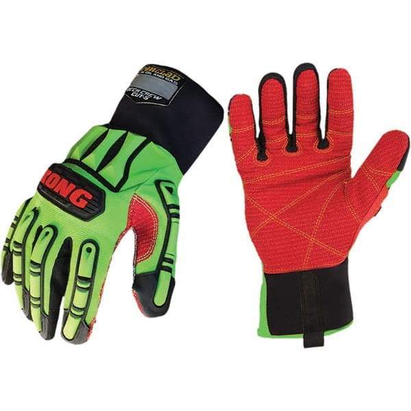 ironCLAD - Size 2XL (11), ANSI Cut Lvl A4, Puncture Lvl 4, Abrasion Lvl 4, Cut Resistant Gloves - 11" Long, Uncoated, Polyester Lining, Slip-On Cuff, Green/Red, Paired - Industrial Tool & Supply
