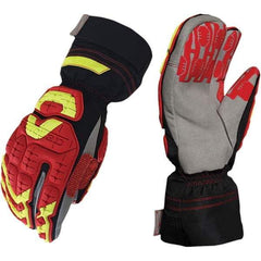 ironCLAD - Size L (9), ANSI Cut Lvl A4, Puncture Lvl 5, Abrasion Lvl 5, Cut Resistant Gloves - 12" Long, Uncoated, Polyester & Mylar Lining, Hook & Loop Cuff, Black/Red, Paired - Industrial Tool & Supply