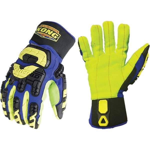 ironCLAD - Size XL (10), ANSI Cut Lvl A2, Cut Resistant Gloves - 11" Long, Uncoated, Polyester Lining, Slip-On Cuff, Blue/Green, Paired - Industrial Tool & Supply