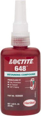 Loctite - 50 mL Bottle, Green, High Strength Liquid Retaining Compound - Series 648, 24 hr Full Cure Time, Heat Removal - Industrial Tool & Supply