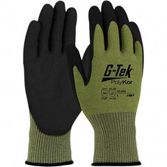 PIP - Size L, ANSI Cut Lvl A5, Polyurethane Coated Aramid/PolyKor Cut Resistant Gloves - Palm & Fingers Coated, Knit Wrist, Green, Paired - Industrial Tool & Supply