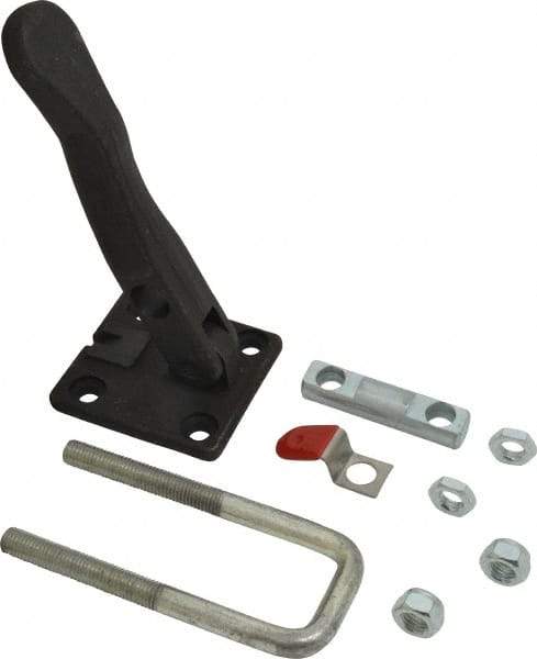 De-Sta-Co - 7,500 Lb Capacity, Horizontal, U Hook, Flanged Base, Carbon Steel Pull Action Latch Clamp - 2.19" Drawing Movement, 10.12" OAL, Threaded U Hook, Straight Handle - Industrial Tool & Supply