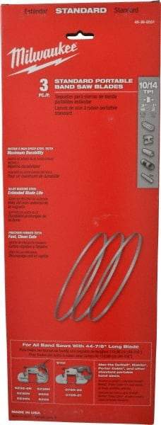 Milwaukee Tool - 3' 8-7/8" Long x 0.02" Thick, 10 to 14 Teeth per Inch, Portable Band Saw Blade - Bi-Metal Blade, High Speed Steel Teeth, Toothed Edge - Industrial Tool & Supply