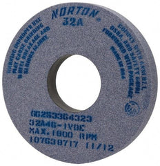 Norton - 14" Diam x 5" Hole x 2" Thick, I Hardness, 46 Grit Surface Grinding Wheel - Aluminum Oxide, Type 1, Coarse Grade, 1,800 Max RPM, Vitrified Bond, No Recess - Industrial Tool & Supply
