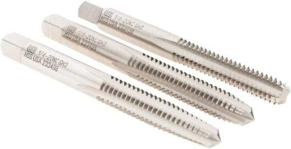 Union Butterfield - 1/4-20 UNC, 4 Flute, Bottoming, Plug & Taper, Bright Finish, High Speed Steel Tap Set - Right Hand Cut, 2-1/2" OAL, 1" Thread Length, 2B; 3B Class of Fit, Series 1500 - Industrial Tool & Supply