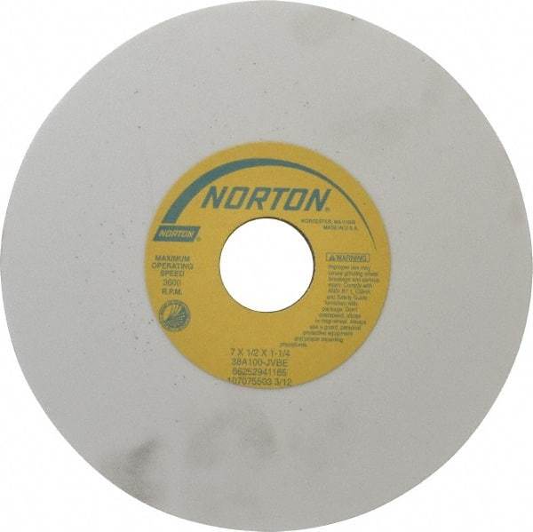 Norton - 7" Diam x 1-1/4" Hole x 1/2" Thick, J Hardness, 100 Grit Surface Grinding Wheel - Aluminum Oxide, Type 1, Fine Grade, 3,600 Max RPM, Vitrified Bond, No Recess - Industrial Tool & Supply