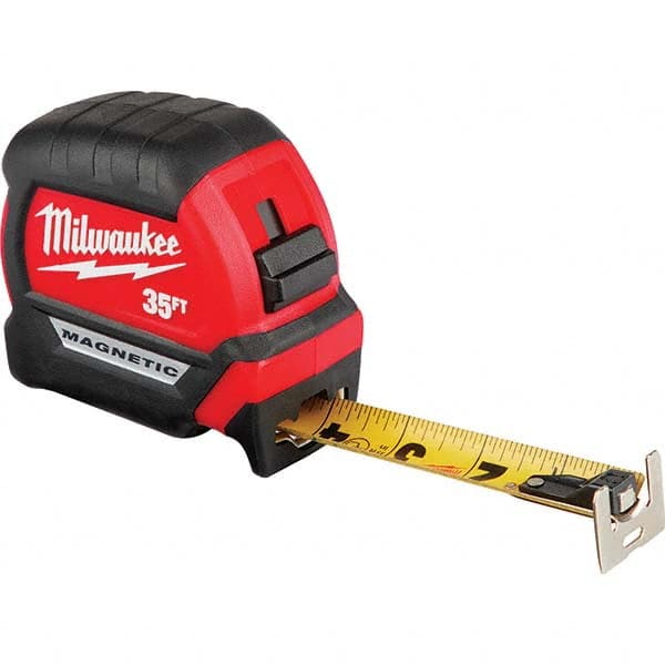 Milwaukee Tool - 35' x 1" Yellow/Black Blade Tape Measure - Industrial Tool & Supply