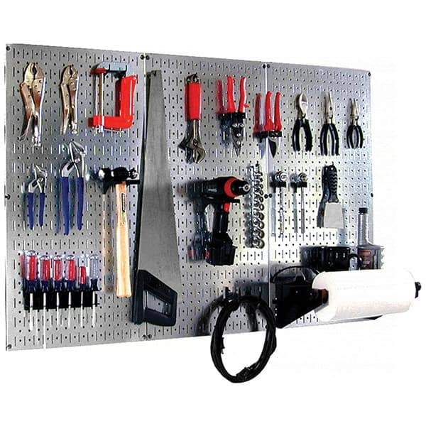 Wall Control - 48" Wide x 32" High Peg Board Kit - 3 Panels, Galvanized Steel, Galvanized/Black - Industrial Tool & Supply