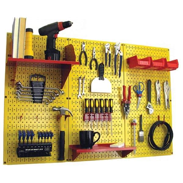 Wall Control - 48" Wide x 32" High Peg Board Kit - 3 Panels, Metal, Yellow/Red - Industrial Tool & Supply