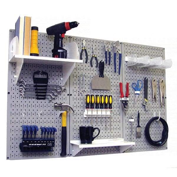 Wall Control - 48" Wide x 32" High Peg Board Kit - 3 Panels, Metal, Gray/White - Industrial Tool & Supply
