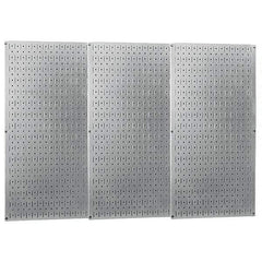Wall Control - 48" Wide x 32" High Peg Board Storage Board - 3 Panels, Galvanized Steel, Metallic - Industrial Tool & Supply