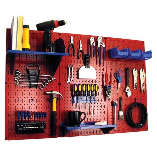 Wall Control - 48" Wide x 32" High Peg Board Kit - 3 Panels, Metal, Red/Blue - Industrial Tool & Supply