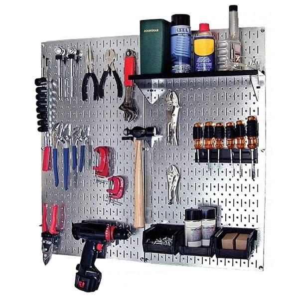 Wall Control - 32" Wide x 32" High Peg Board Kit - 2 Panels, Galvanized Steel, Galvanized/Black - Industrial Tool & Supply
