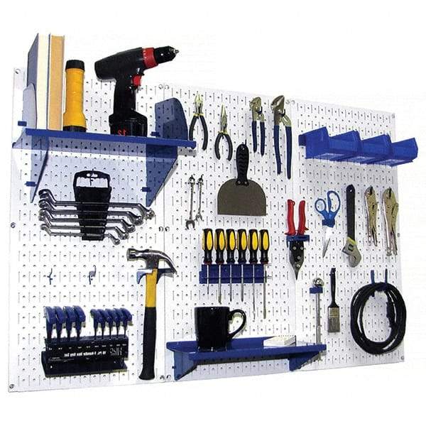 Wall Control - 48" Wide x 32" High Peg Board Kit - 3 Panels, Metal, White/Blue - Industrial Tool & Supply