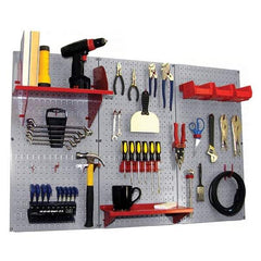 Wall Control - 48" Wide x 32" High Peg Board Kit - 3 Panels, Metal, Gray/Red - Industrial Tool & Supply