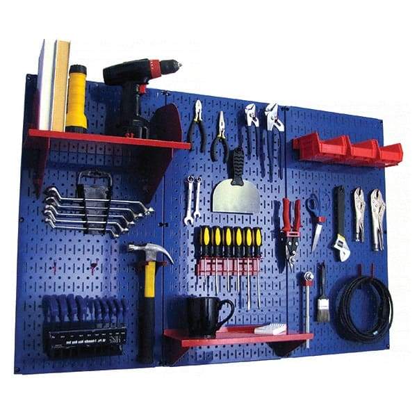 Wall Control - 48" Wide x 32" High Peg Board Kit - 3 Panels, Metal, Blue/Red - Industrial Tool & Supply