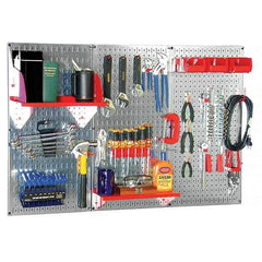 Wall Control - 48" Wide x 32" High Peg Board Kit - 3 Panels, Galvanized Steel, Galvanized/Red - Industrial Tool & Supply
