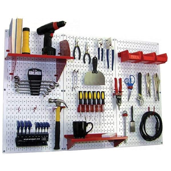 Wall Control - 48" Wide x 32" High Peg Board Kit - 3 Panels, Metal, White/Red - Industrial Tool & Supply